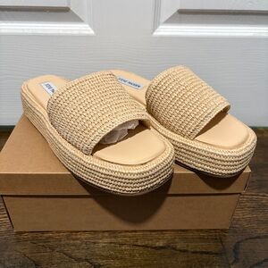 Steve Madden Natural Woven Platform Slide Sandals